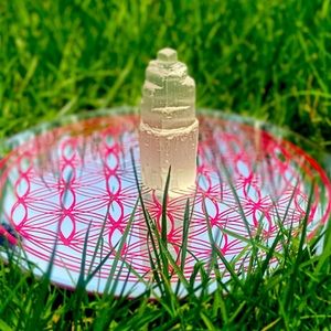 Selenite Tower & Flower Of Life Charging Mirror